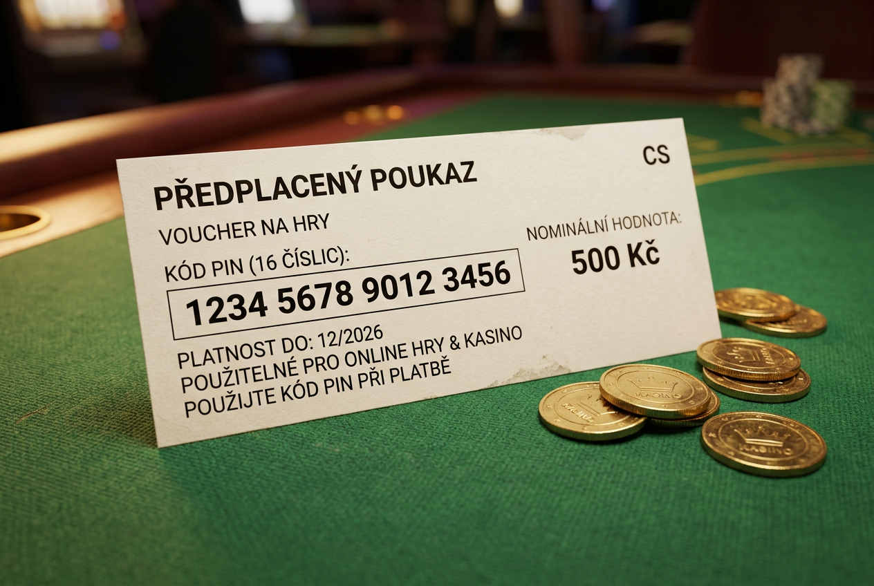 Ilustrace předplaceného kupónu Paysafecard na hracím stole