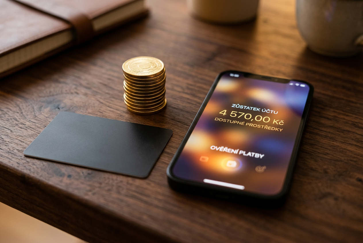 Detail platební karty a smartphonu s abstraktním světlem na pozadí